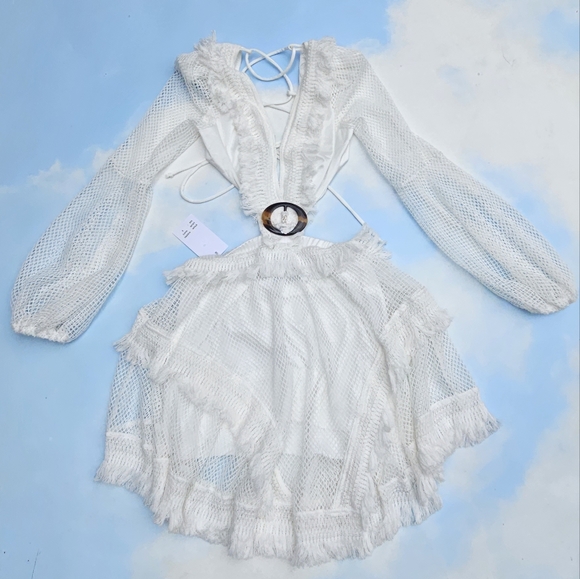 White Crochet Dress Fishnet Festival Dress Boho Hippie Dress - Picture 3 of 16